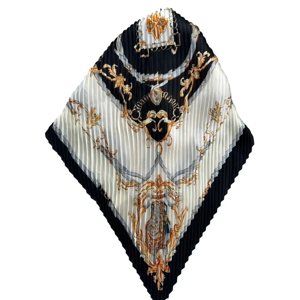 Pleated Square Neck Scarf Baroque Chain Print